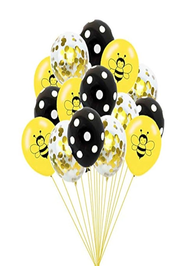 Pink Forest Happy Bee Day Balloons, 15 Pcs Latex Balloons Bumblebee Dots Confetti Balloons for Baby Shower Birthday Party Decorations - Image 1